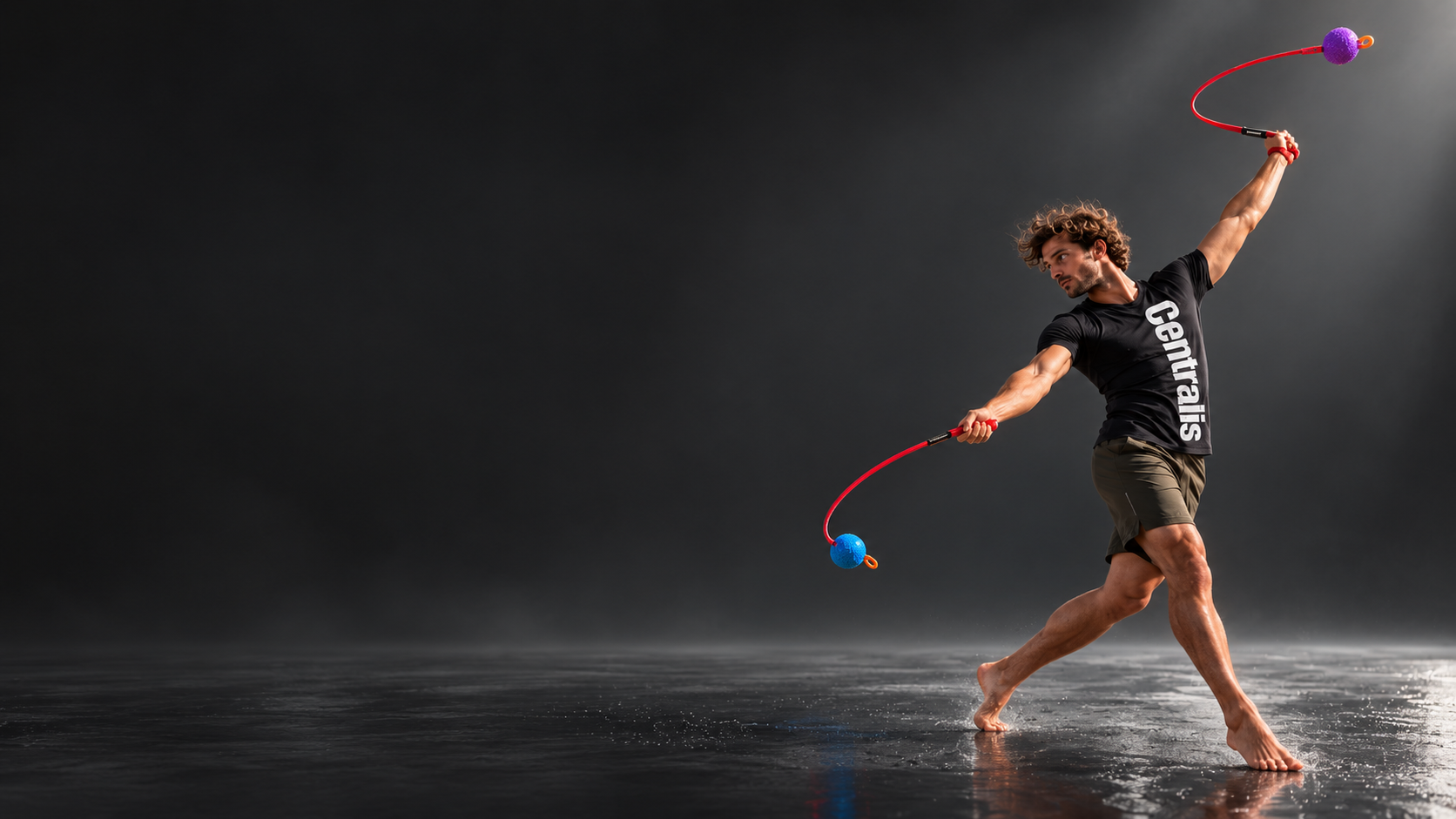Athlete using Centra Leash in a dark studio movement session